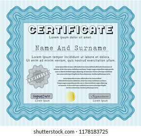 Light blue Diploma. With complex background. Retro design. Customizable, Easy to edit and change colors. 