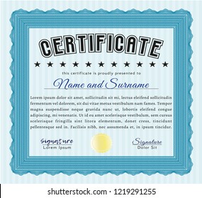 Light blue Diploma. With complex background. Vector illustration. Perfect design. 