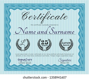 Light blue Diploma. Complex background. Perfect design. Customizable, Easy to edit and change colors. 