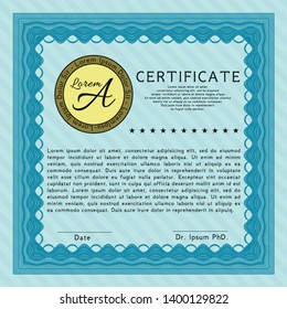Light blue Diploma. With complex linear background. Detailed. Good design. 