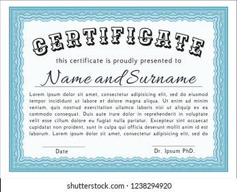 Light blue Diploma. Cordial design. With background. Vector illustration. 