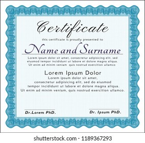 Light blue Diploma. Customizable, Easy to edit and change colors. With great quality guilloche pattern. Good design. 