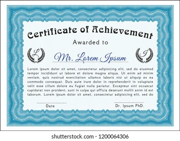 Light blue Diploma. Customizable, Easy to edit and change colors. Complex background. Cordial design. 
