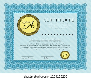 Light blue Diploma. Customizable, Easy to edit and change colors. Complex background. Sophisticated design. 