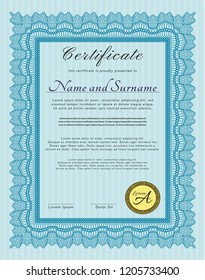 Light blue Diploma. Customizable, Easy to edit and change colors. Printer friendly. Money design. 