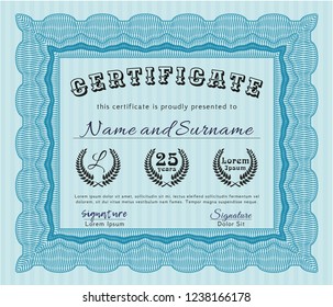 Light blue Diploma. Customizable, Easy to edit and change colors. Printer friendly. Retro design. 