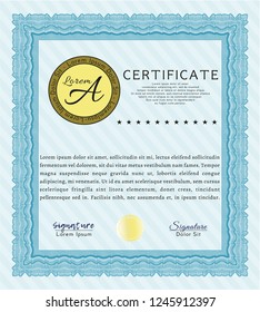 Light blue Diploma. Customizable, Easy to edit and change colors. With guilloche pattern and background. Good design. 