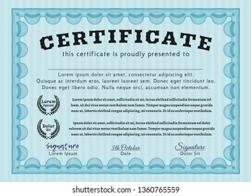 Light blue Diploma. Detailed. Printer friendly. Money Pattern design. 