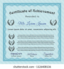 Light blue Diploma. Easy to print. Superior design. Customizable, Easy to edit and change colors. 
