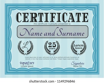 Light blue Diploma. Easy to print. Money Pattern design. Customizable, Easy to edit and change colors. 