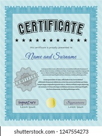Light blue Diploma. Easy to print. Perfect design. Detailed. 