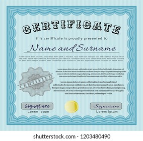 Light blue Diploma. Elegant design. Complex background. Vector illustration. 