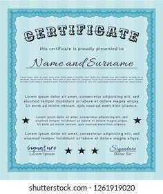 Light blue Diploma. Elegant design. Vector illustration. With complex background. 