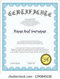 Light blue Diploma. Good design. With background. Detailed. 