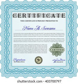 Diploma azul claro. Buen diseño. Con fondo. Borde, marco. 