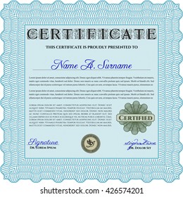 Diploma azul claro. Buen diseño. Borde, marco. Con fondo. 