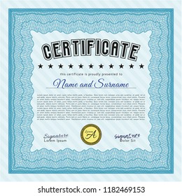 Light blue Diploma. With guilloche pattern. Customizable, Easy to edit and change colors. Excellent design. 