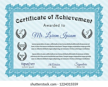 Light blue Diploma. With guilloche pattern. Vector illustration. Cordial design. 