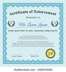 Light blue Diploma. With guilloche pattern. Customizable, Easy to edit and change colors. Beauty design. 