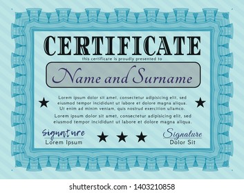 Light blue Diploma. With guilloche pattern. Elegant design. Vector illustration. 