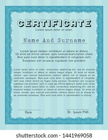Light blue Diploma. With guilloche pattern. Superior design. Customizable, Easy to edit and change colors. 