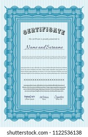 Light blue Diploma. With linear background. Customizable, Easy to edit and change colors. Money Pattern. 