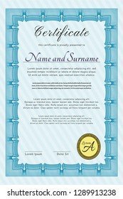 Light blue Diploma. With linear background. Perfect design. Vector illustration. 