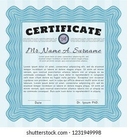 Light blue Diploma. Money design. Printer friendly. Customizable, Easy to edit and change colors. 