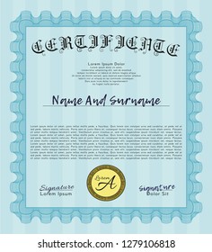 Light blue Diploma. Money design. Vector illustration. With background. 