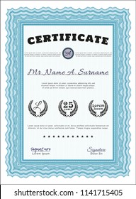 Light blue Diploma. Money Pattern. Easy to print. Customizable, Easy to edit and change colors. 
