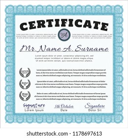 Light blue Diploma. Money Pattern design. Customizable, Easy to edit and change colors. With linear background. 