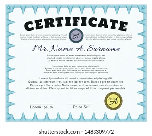 Light blue Diploma. Nice design. Vector illustration. With quality background. 