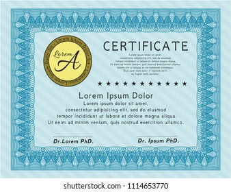 Light blue Diploma. Perfect design. Vector illustration. With background. 