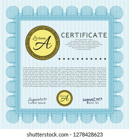 Light blue Diploma. Perfect design. With great quality guilloche pattern. Customizable, Easy to edit and change colors. 