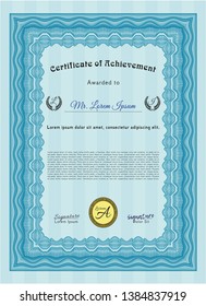 Light blue Diploma. Printer friendly. Superior design. Customizable, Easy to edit and change colors. 