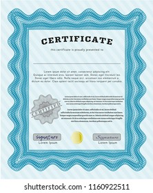 Light blue Diploma. With quality background. Nice design. Vector illustration. 