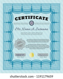Light blue Diploma. With quality background. Customizable, Easy to edit and change colors. Money design. 