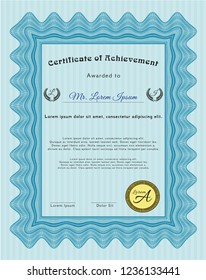 Light blue Diploma. With quality background. Retro design. Vector illustration. 
