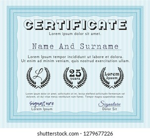 Light blue Diploma. With quality background. Detailed. Beauty design. 