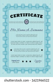 Light blue Diploma. With quality background. Retro design. Vector illustration. 