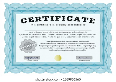 Light blue Diploma. With quality background. Vector illustration. Perfect design. 