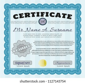 Light blue Diploma. Sophisticated design. With complex linear background. Detailed. 