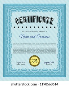 Light blue Diploma. Superior design. Detailed. Easy to print. 