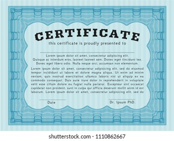 Light blue Diploma template. With background. Customizable, Easy to edit and change colors. Money style design. 