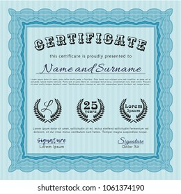 Light blue Diploma template or certificate template. Printer friendly. Customizable, Easy to edit and change colors. Money Pattern design. 
