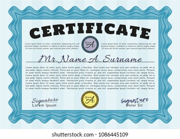  Light blue Diploma template or certificate template. Detailed. Easy to print. Money Pattern. 