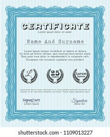 Light blue Diploma template or certificate template. Elegant design. With complex linear background. Customizable, Easy to edit and change colors. 
