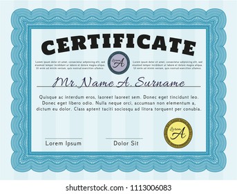  Light blue Diploma template or certificate template. With background. Beauty design. Vector illustration. 