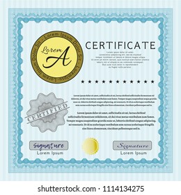 Light blue Diploma template or certificate template. With great quality guilloche pattern. Customizable, Easy to edit and change colors. Superior design. 