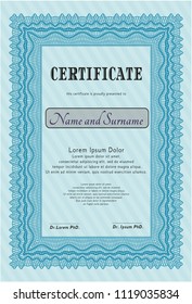 Light blue Diploma template or certificate template. Money Pattern. With guilloche pattern. Vector illustration. 